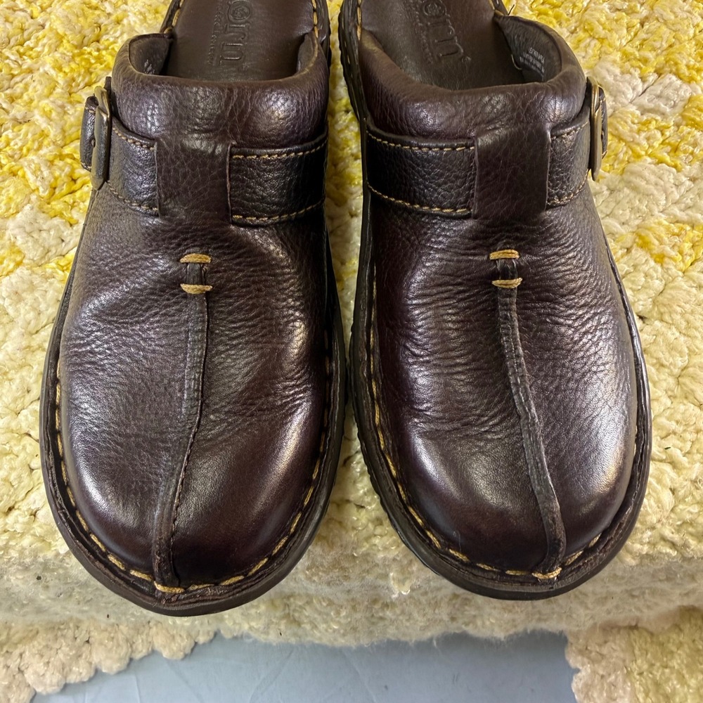 Born Womens Leather‎ Clogs Mules Dark Brown Buckle Slip On Shoes W61617 Size 6 - Picture 10 of 16
